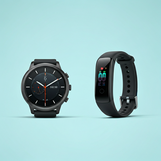 A smartwatch and fitness tracker side by side